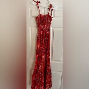Red Smocked Tiered Maxi Dress